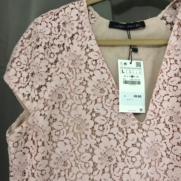 Zara Pale Pink Lace Mini Dress - Picture 1 of 3